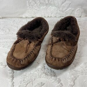 LL BEAN Men’s Moccasins Sz 9 Brown Suede Slippers Warm Cozy Lounge Relaxed Wear